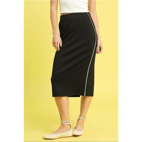Umgee Midi Pencil Skirt with Contrast Piping Detail - Picture 2 of 4